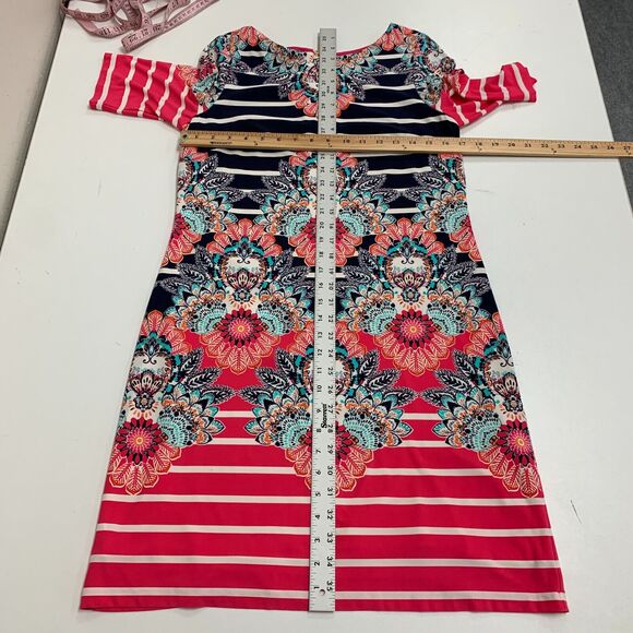 Eliza J Shift Dress Womens 8 Short Sleeve Floral Stripe Back Zip Lined Stretch - Picture 9 of 15